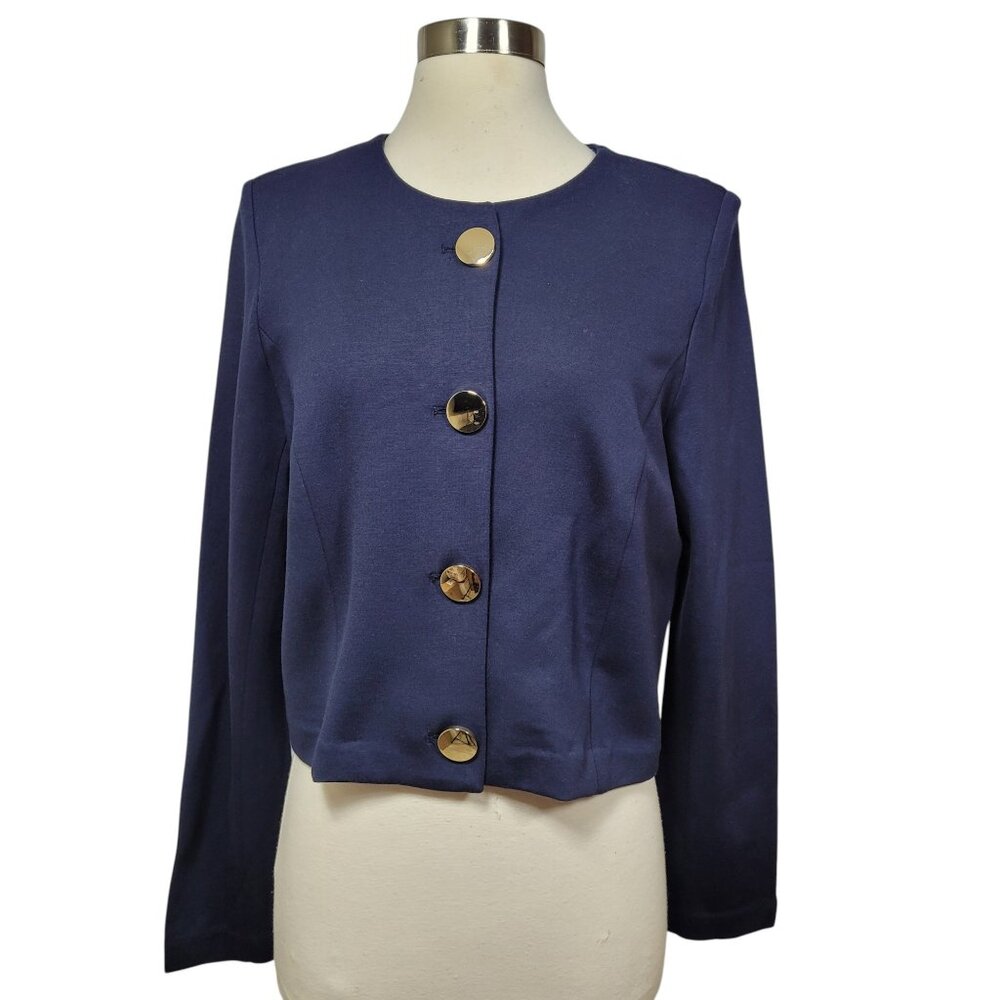 Truth by Republic Women's Button Front Blazer Jacket Long Sleeve Navy Blue Sz 4